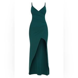 Pretty Little Thing Emerald Green Wrap Front Crepe Maxi Dress